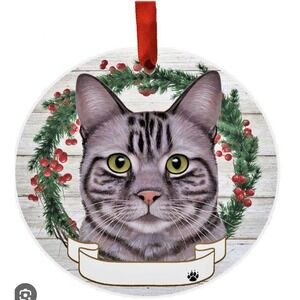 Silver Tabby Ornament - E&S Pets - DIY Personalizable - Cat Gifts - Ceramic R...